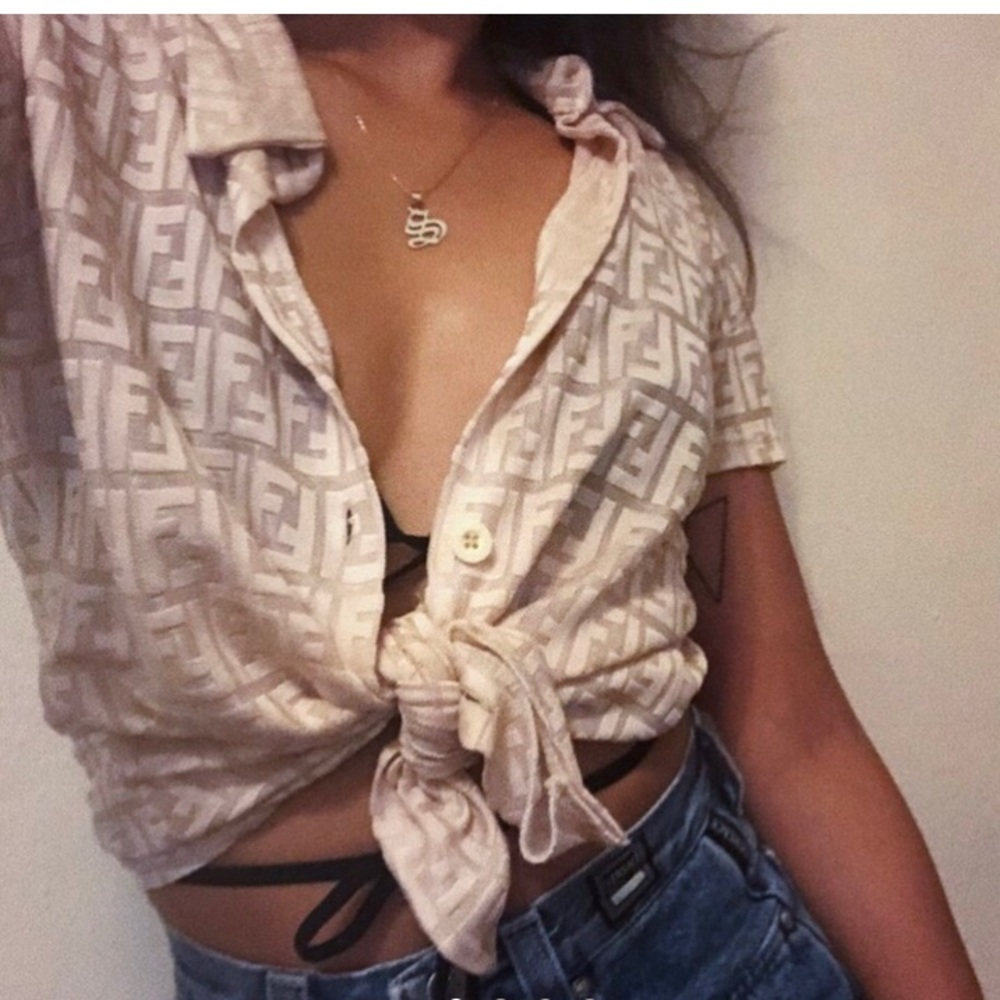 VINTAGE BABY PINK FENDI ZUCCA PRINT TOP